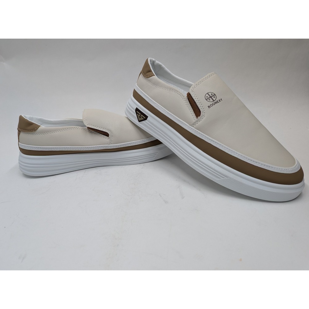 Koonexy Mens Slip On Sneakers Cream Brown Platform Loafers EU 42 New